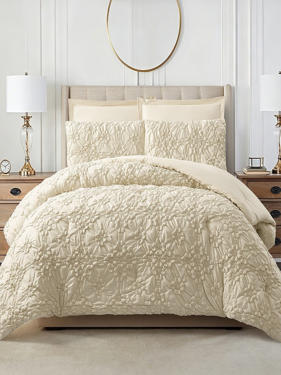 Braxton Ruffle Flower 5-Piece King Comforter Set - 220x240 cm