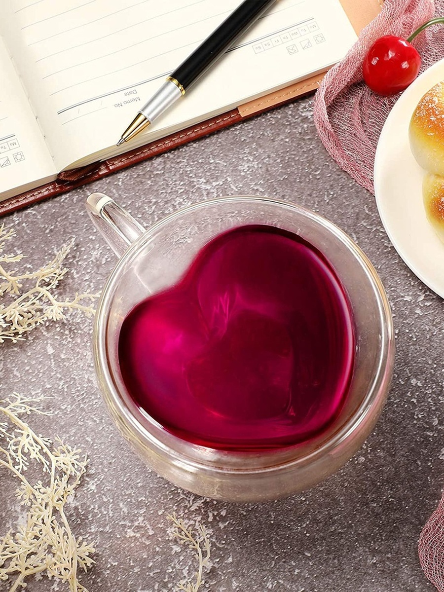Zen Heart Shaped Double Wall Glass Cup - 250 ml