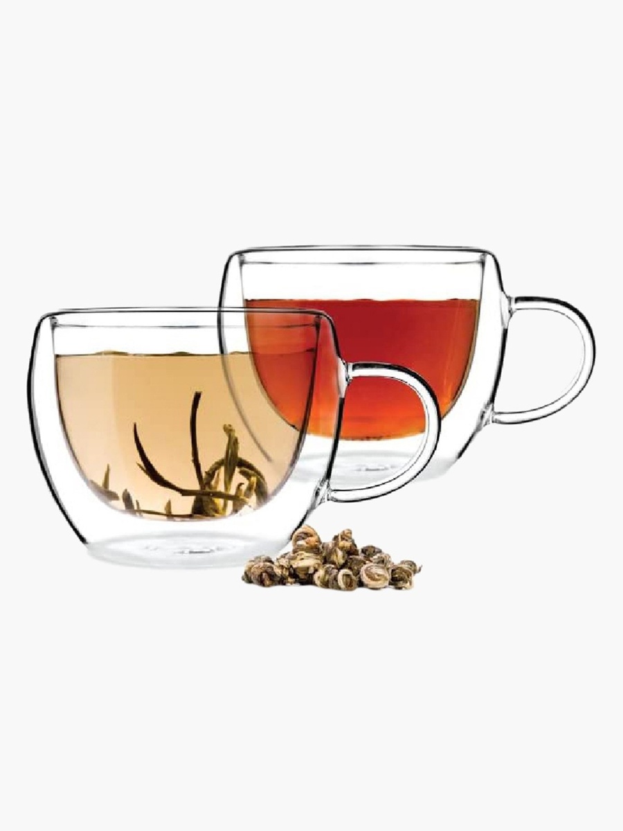 Zen Double Wall Glass Cup with Handle - Set of 2