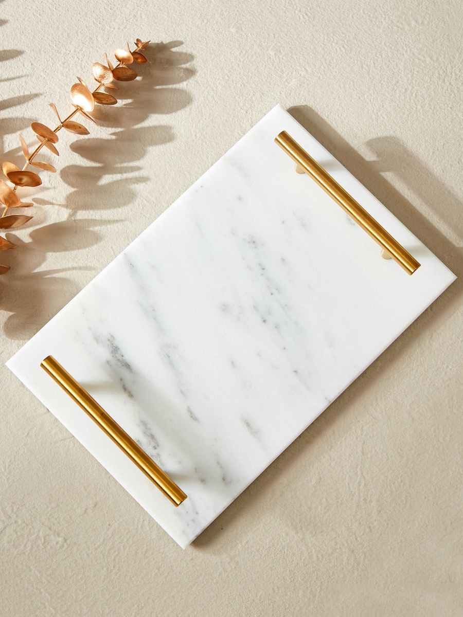 Zen Marble Tray with Handle - 30x20x5 cm