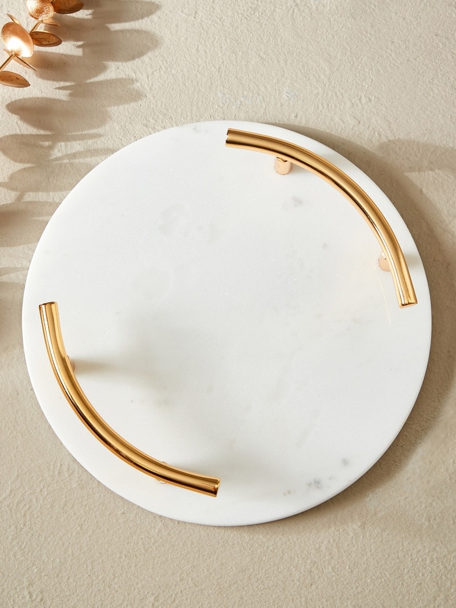 Zen Round Marble Tray with Handles - 25x25x5 cm