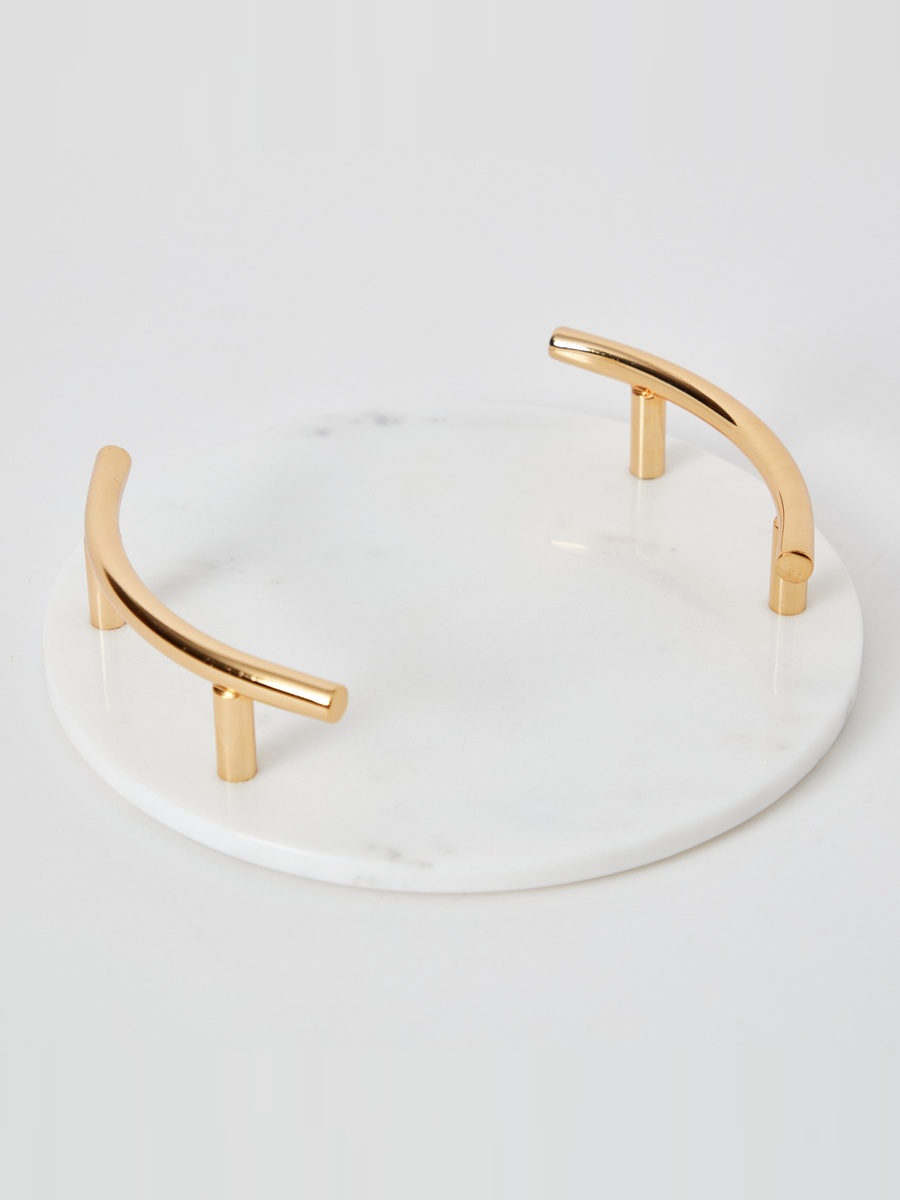 Zen Round Marble Tray with Handles - 25x25x5 cm