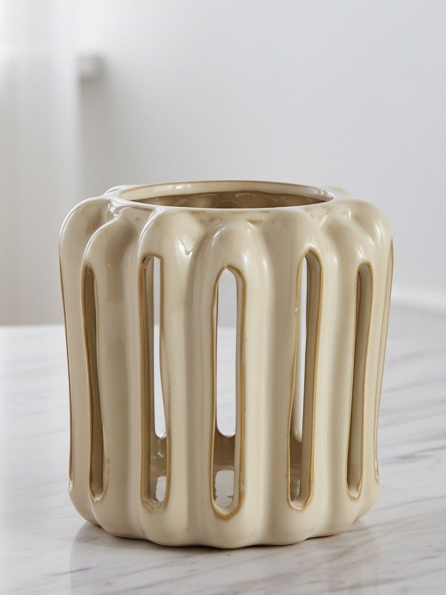 Umber Lavasa Renee Decorative Reactive Glaze Ceramic Vase - 13.7x13.7x13 cm
