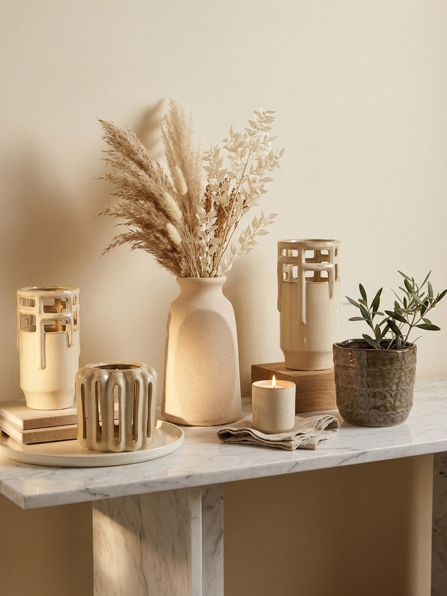 Umber Lavasa Renee Decorative Reactive Glaze Ceramic Vase - 13.7x13.7x13 cm