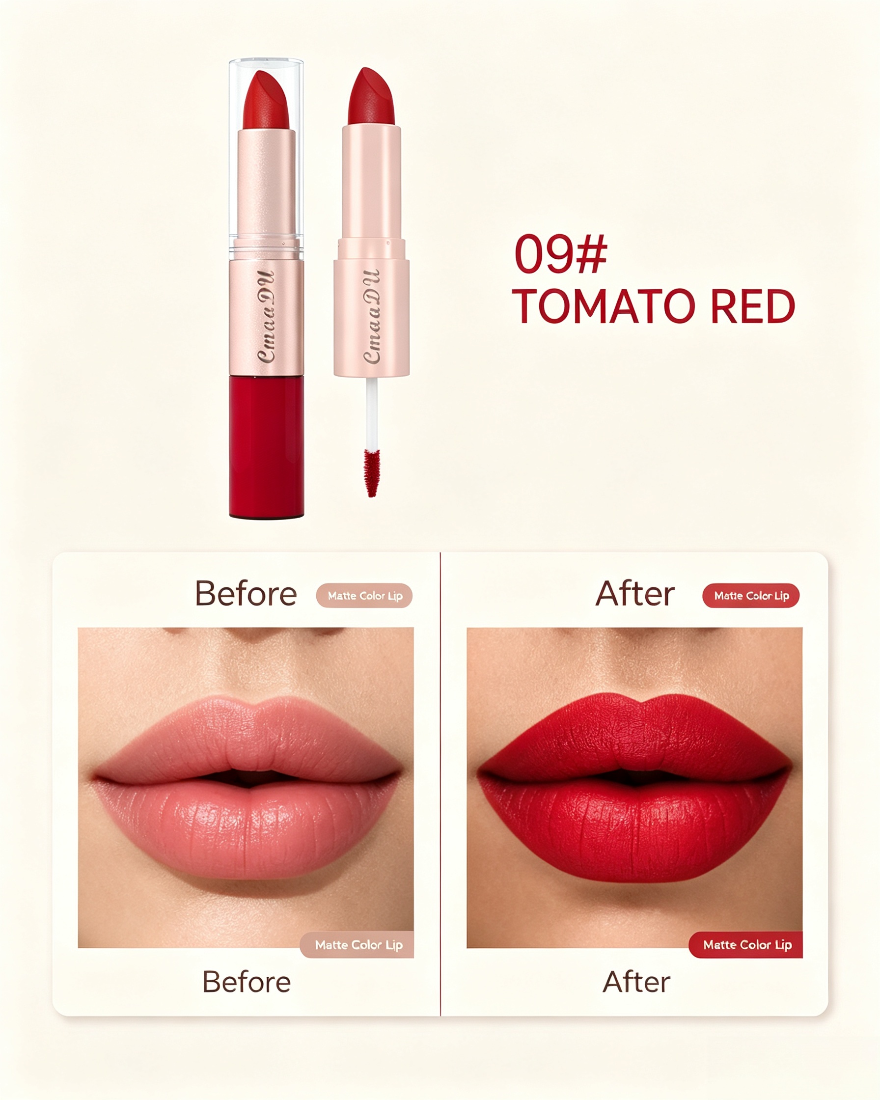 2-in-1 Velvet Matte Tomato Red Lipstick 09