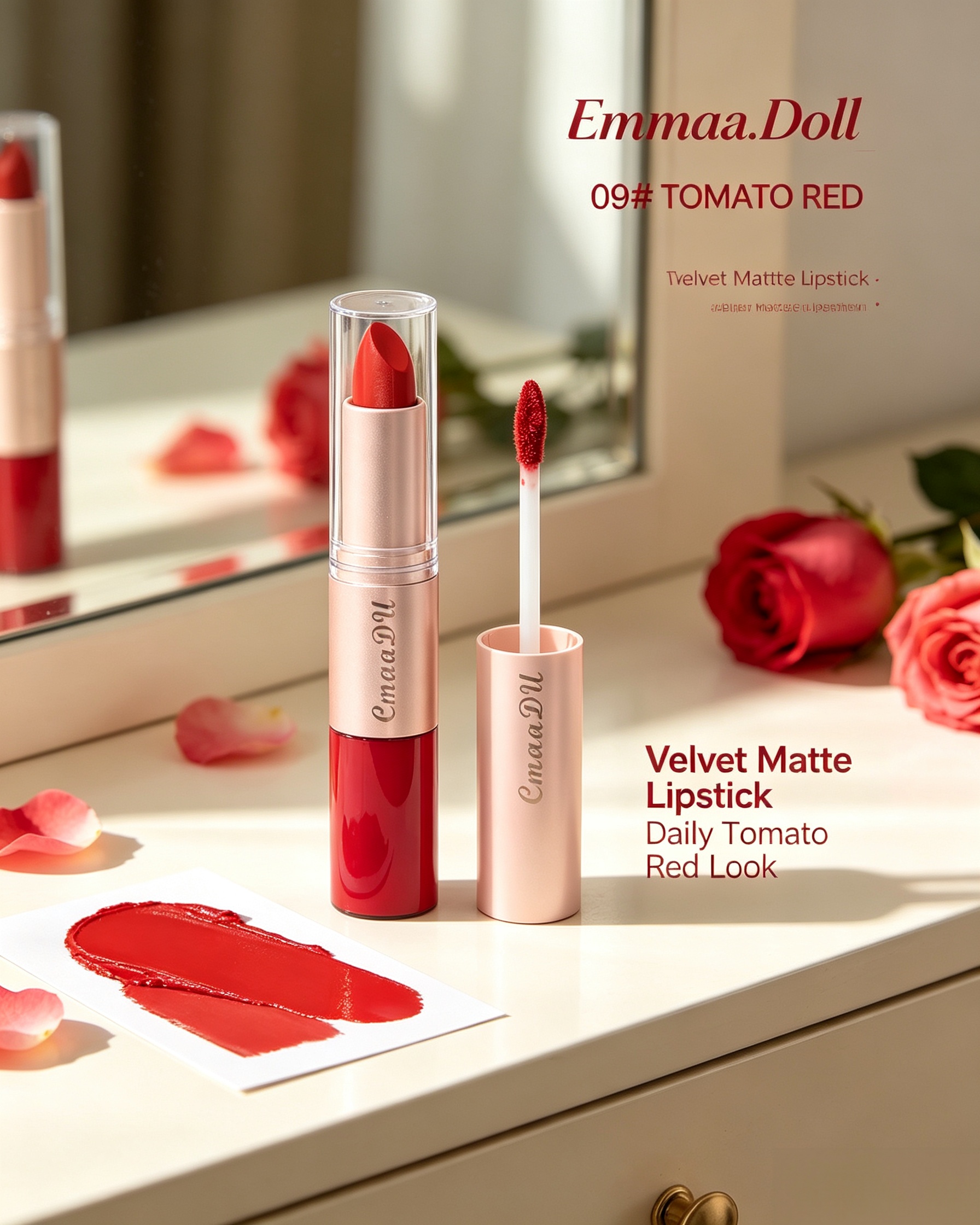 2-in-1 Velvet Matte Tomato Red Lipstick 09