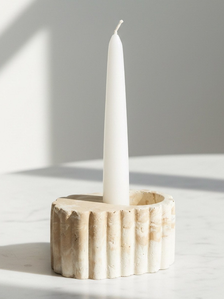 Fresco-Ekla Decorative Cement Taper Candleholder - 10.6x6.5x6 cm