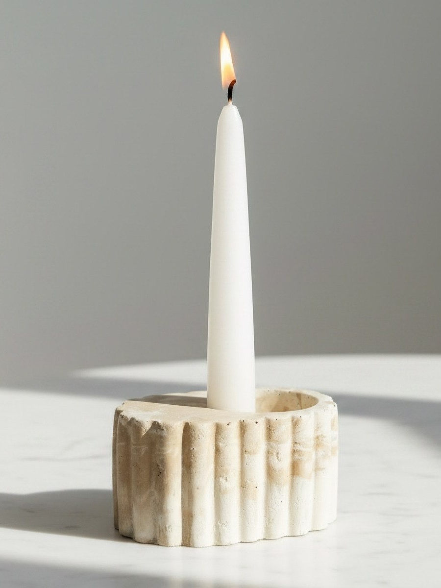 Fresco-Ekla Decorative Cement Taper Candleholder - 10.6x6.5x6 cm