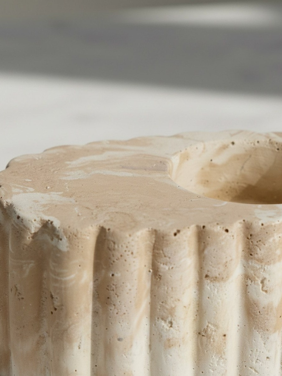 Fresco-Ekla Decorative Cement Taper Candleholder - 10.6x6.5x6 cm