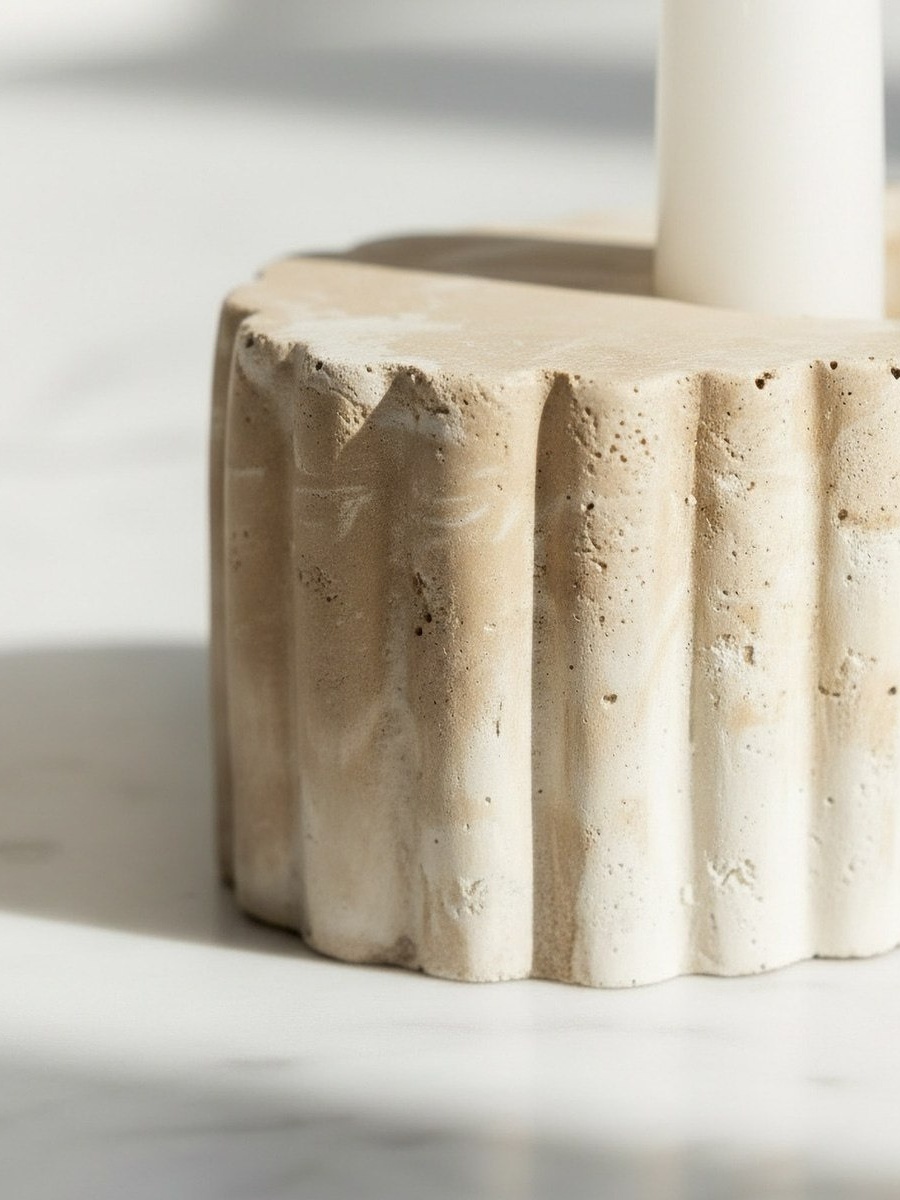 Fresco-Ekla Decorative Cement Taper Candleholder - 10.6x6.5x6 cm