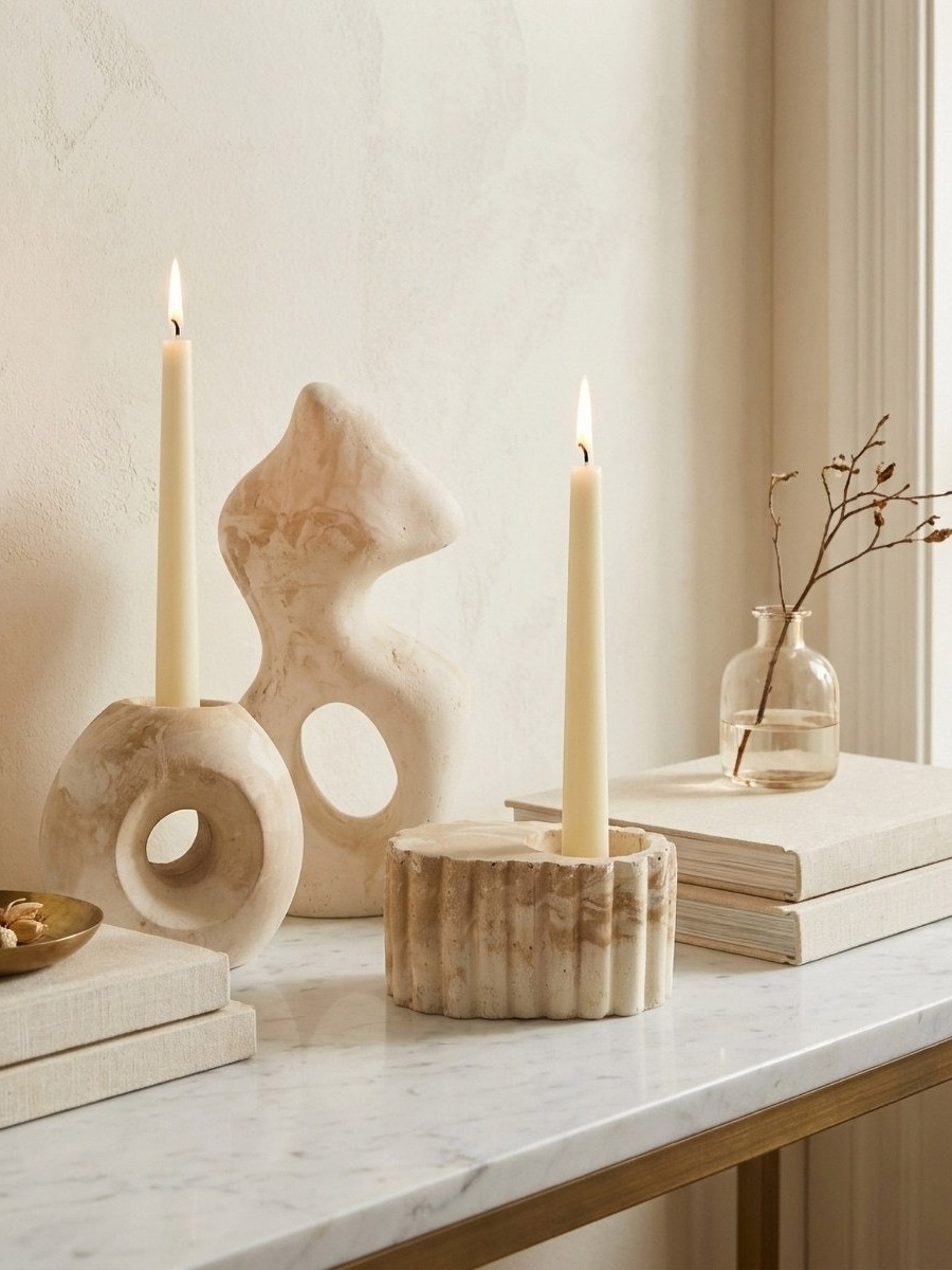 Fresco-Ekla Decorative Cement Taper Candleholder - 10.6x6.5x6 cm