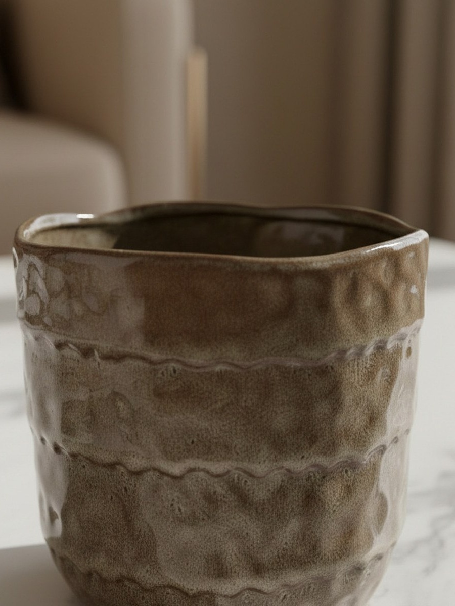 Umber Lavasa Renee Reactive Glaze Decorative Ceramic Vase - 17.3x17.3x15.5 cm