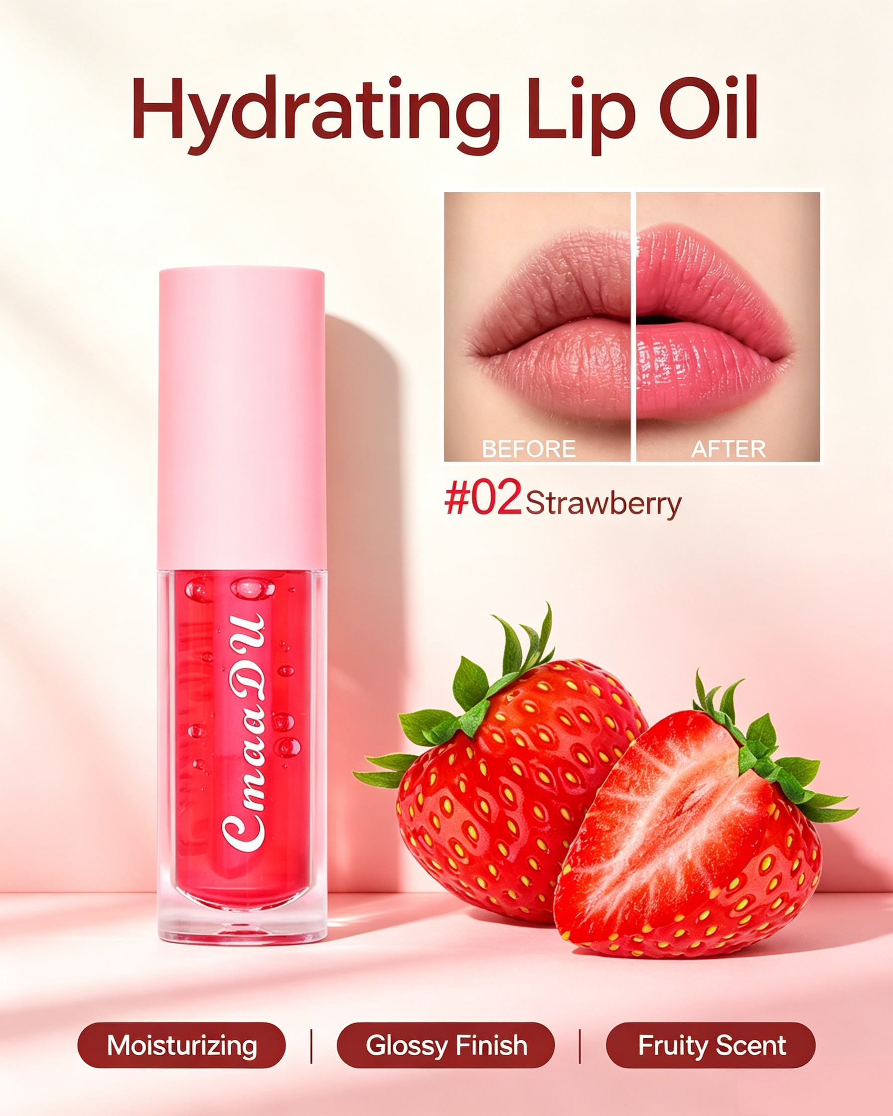 Hydrating Glossy Lip Oil, #02 Strawberry