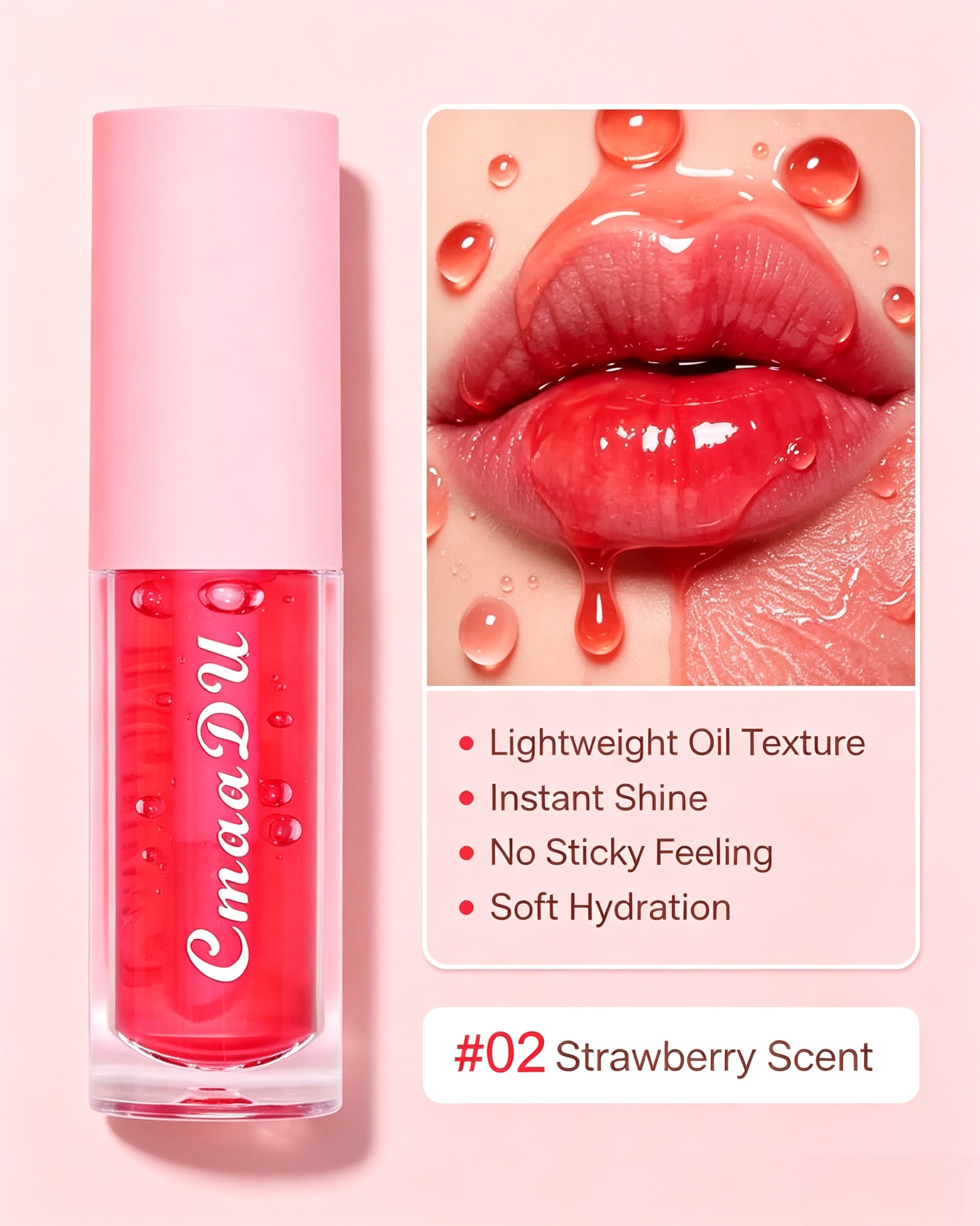 Hydrating Glossy Lip Oil, #02 Strawberry