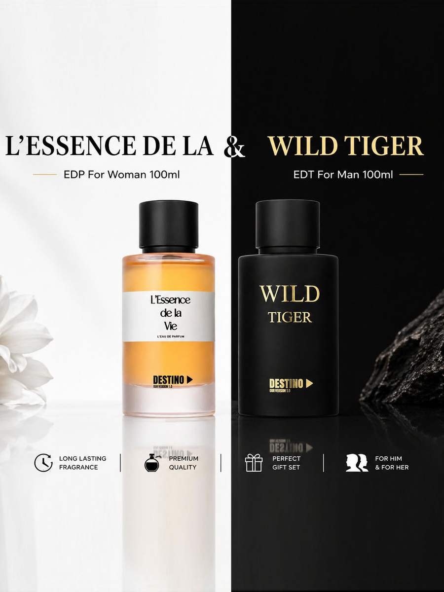 مجموعة عطور للنساء والرجال ليسنس دي لا في ماء عطر، 100 مل ووايلد تايجر ماء تواليت، 100 مل