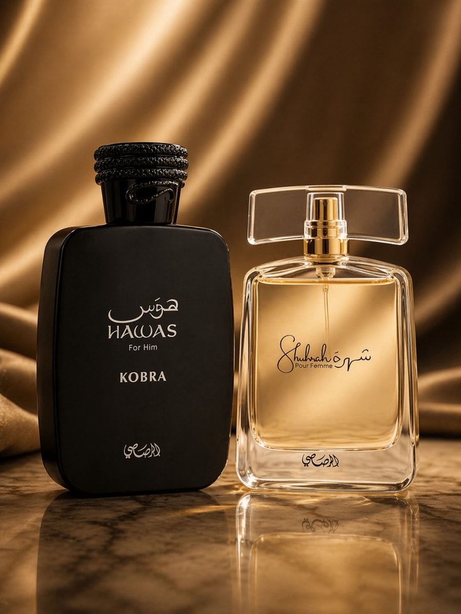 مجموعة عطور للزوجين حواس كوبرا للرجال ماء عطر، 100 مل وشهرة للنساء ماء عطر، 90 مل