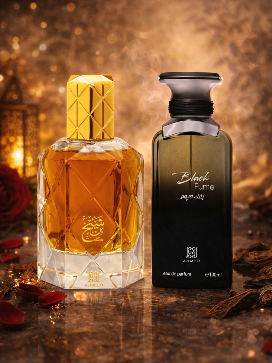 طقم عطور كومبو خاص للرجال والنساء من ماء عطر بن الشيخ سعة 90 مل مع بلاك فيوم سعة 100 مل