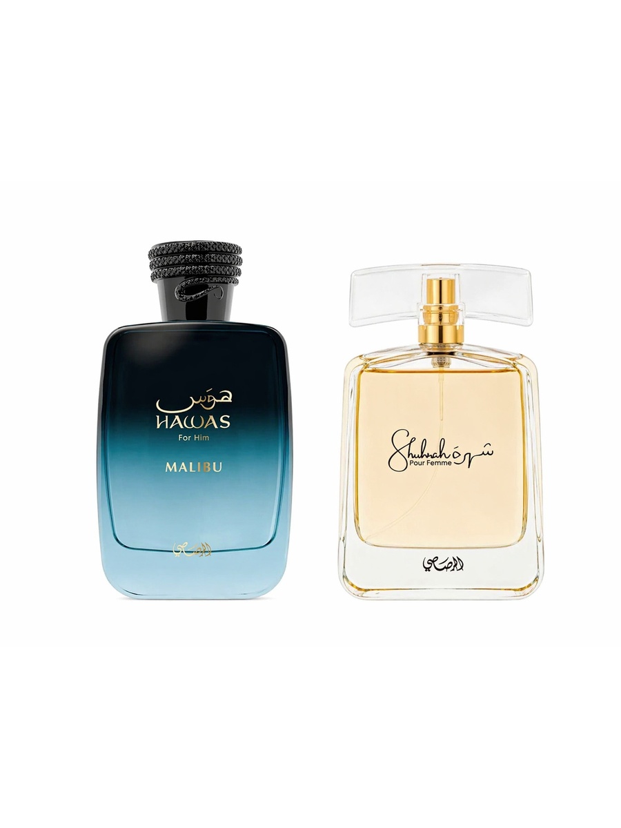 مجموعة عطور حواس ماليبو للرجال ماء عطر، 100 مل وشهرة للنساء ماء عطر، 90 مل