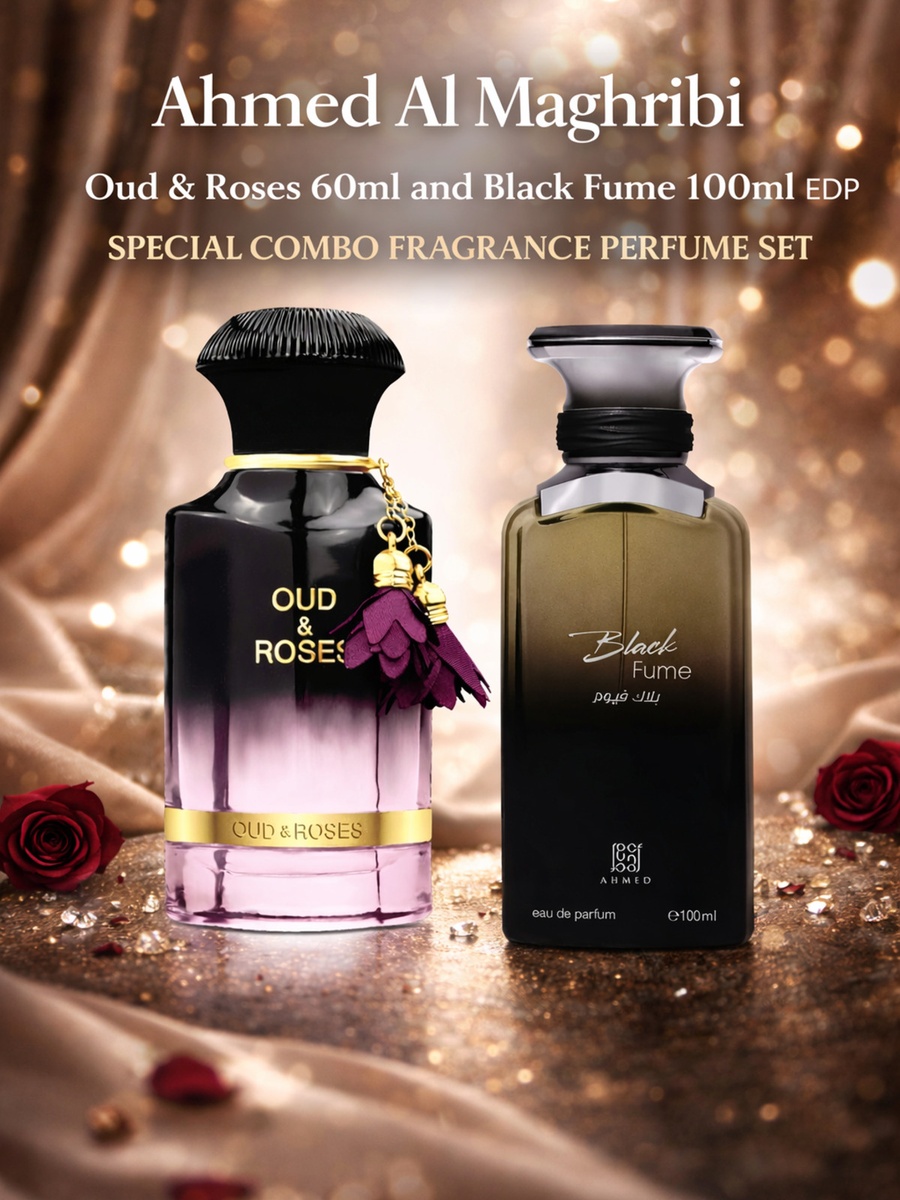 طقم عطور كومبو خاص للرجال والنساء من ماء عطر عود أند روزس سعة 60 مل مع بلاك فيوم سعة 100 مل
