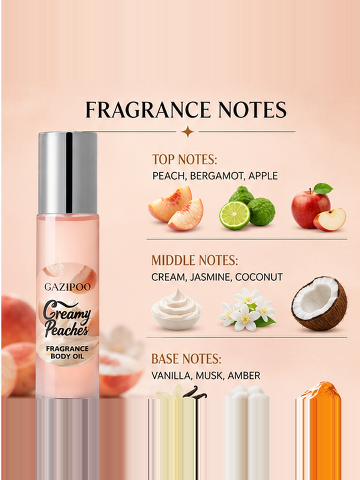 Gazipoo Creamy Peaches Fragrance Body Oil 10ml