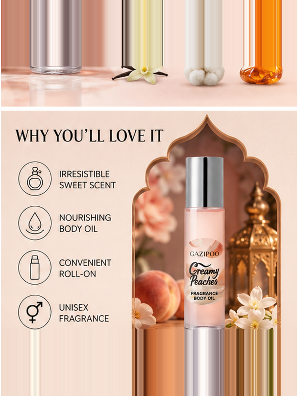 Gazipoo Creamy Peaches Fragrance Body Oil 10ml