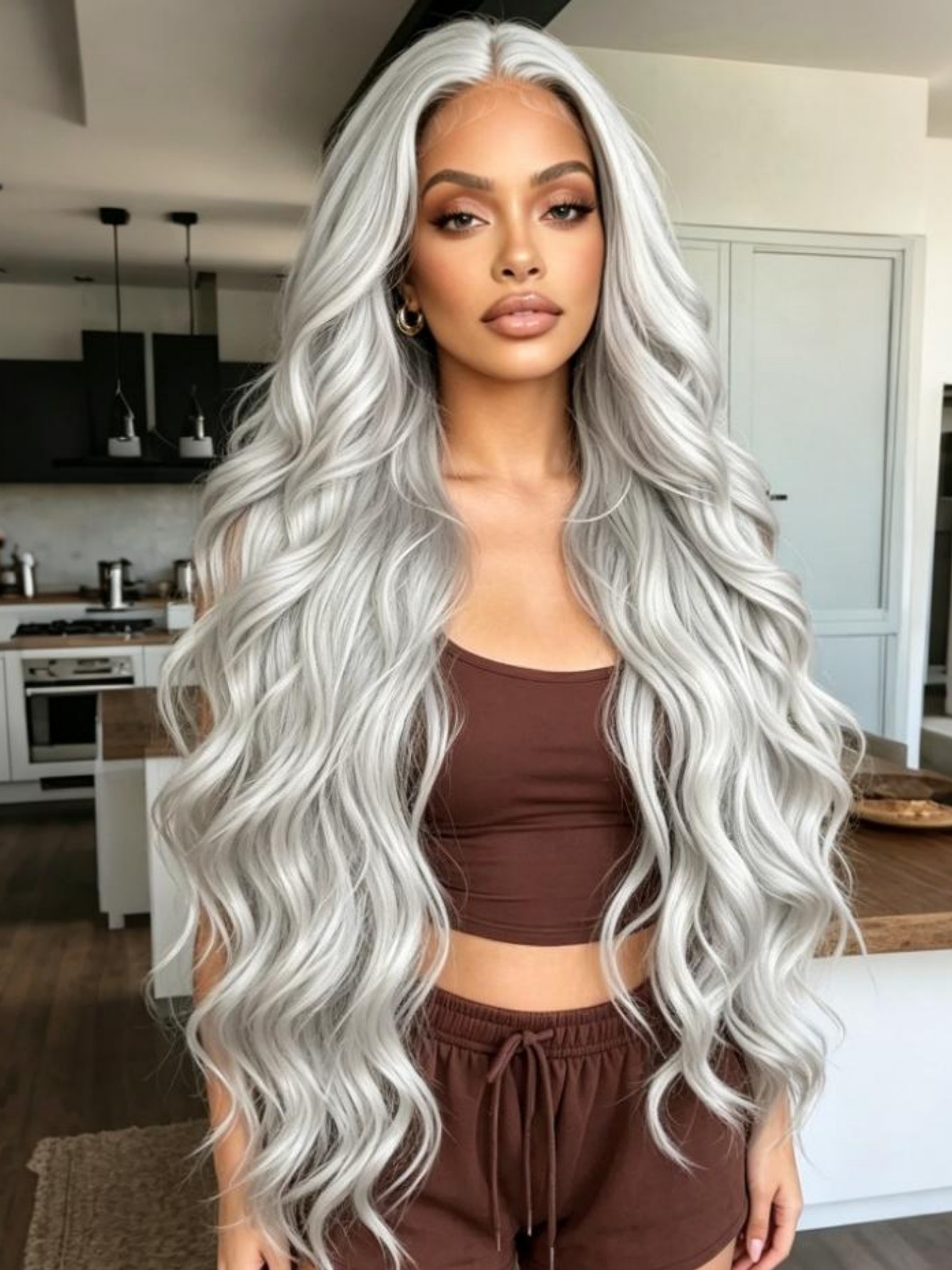 Grey Wavy Full Wig