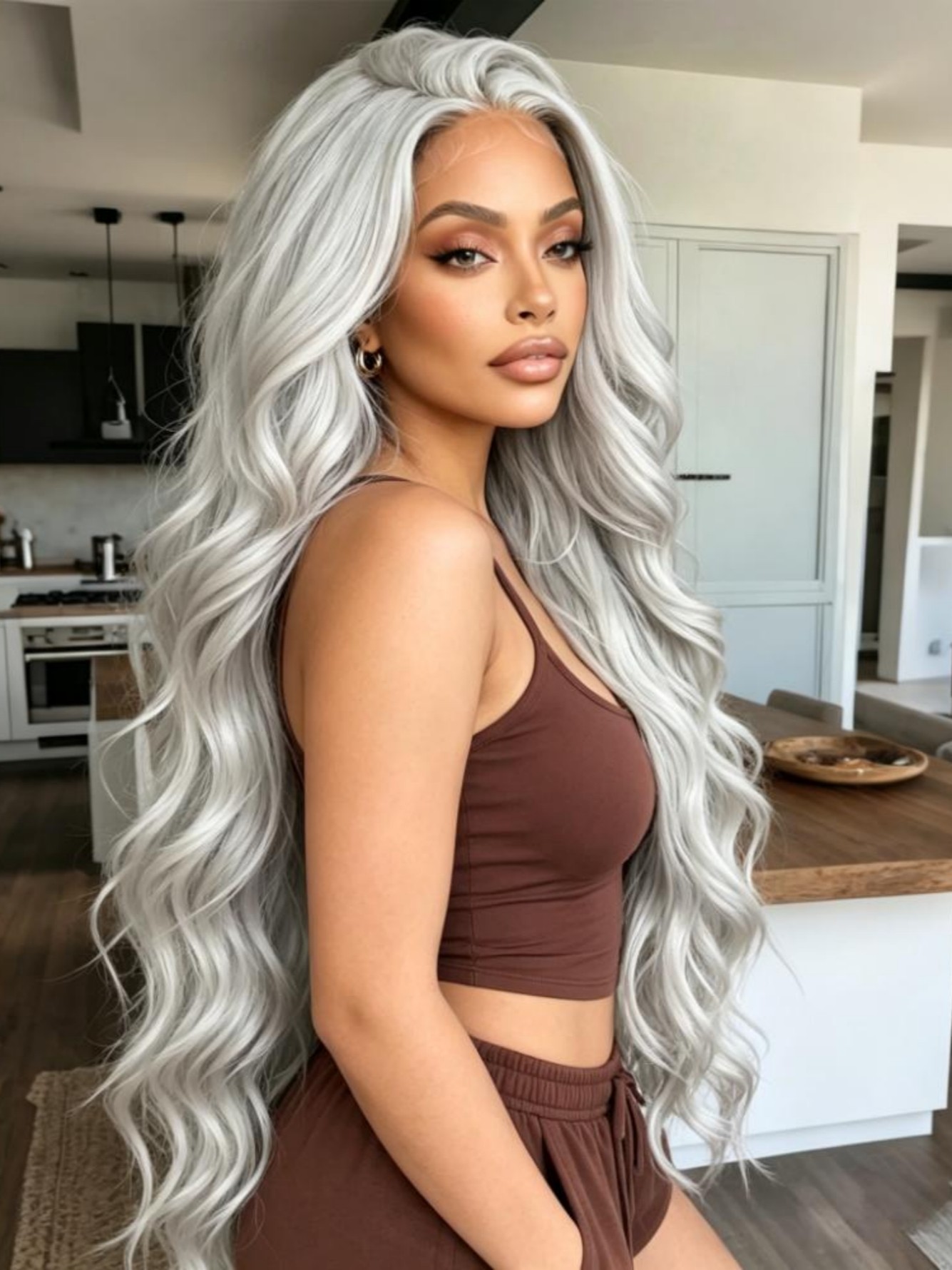 Grey Wavy Full Wig