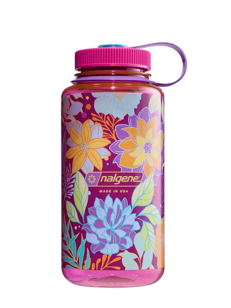32Oz Wide Mouth Magenta Botanical Florals Water Bottle