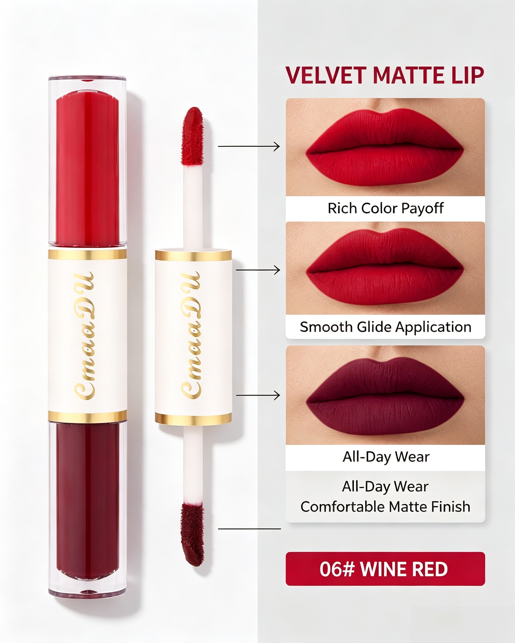 Velvet Matte Double-Ended Liquid Lipstick, 06 Wine Red