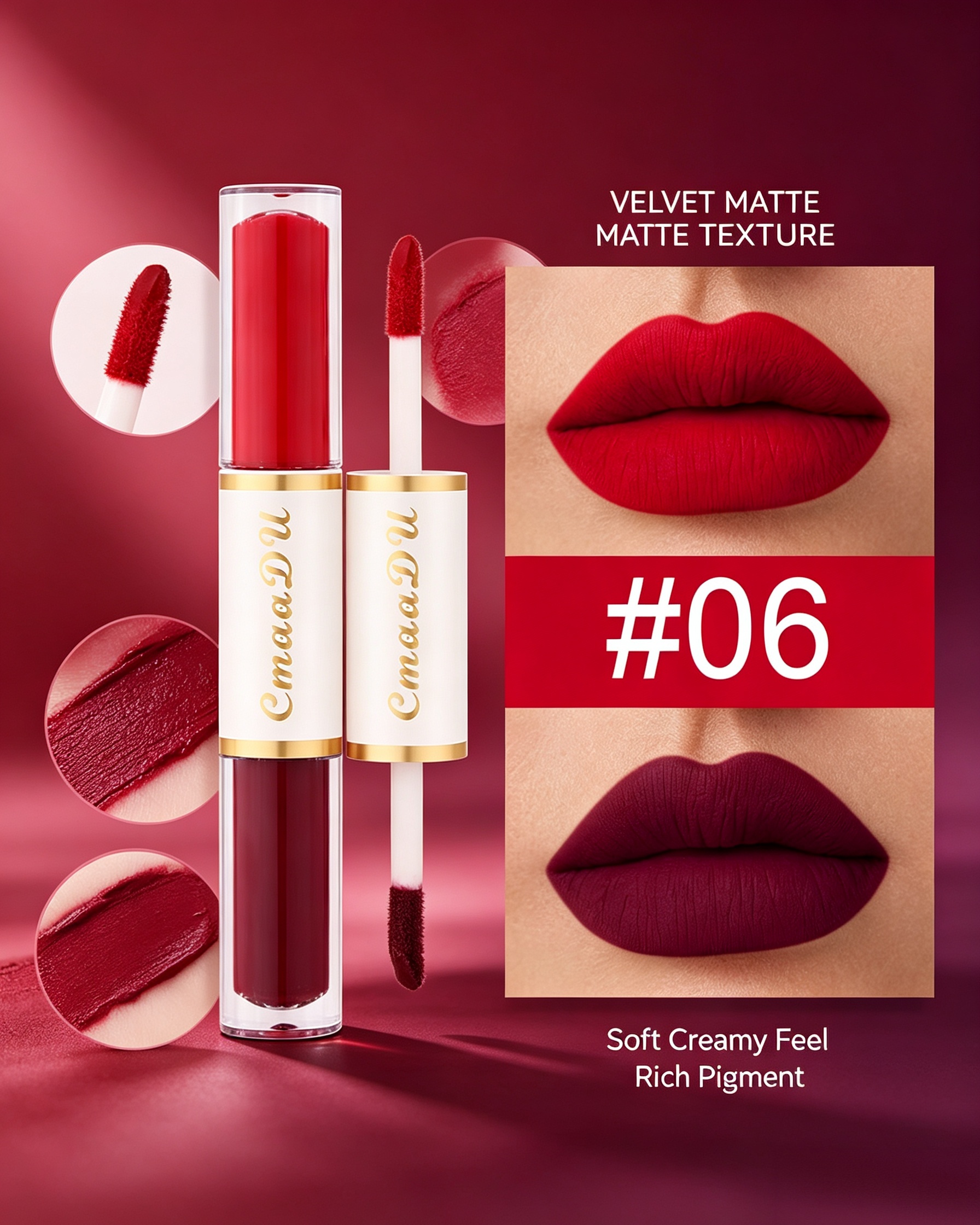 Velvet Matte Double-Ended Liquid Lipstick, 06 Wine Red