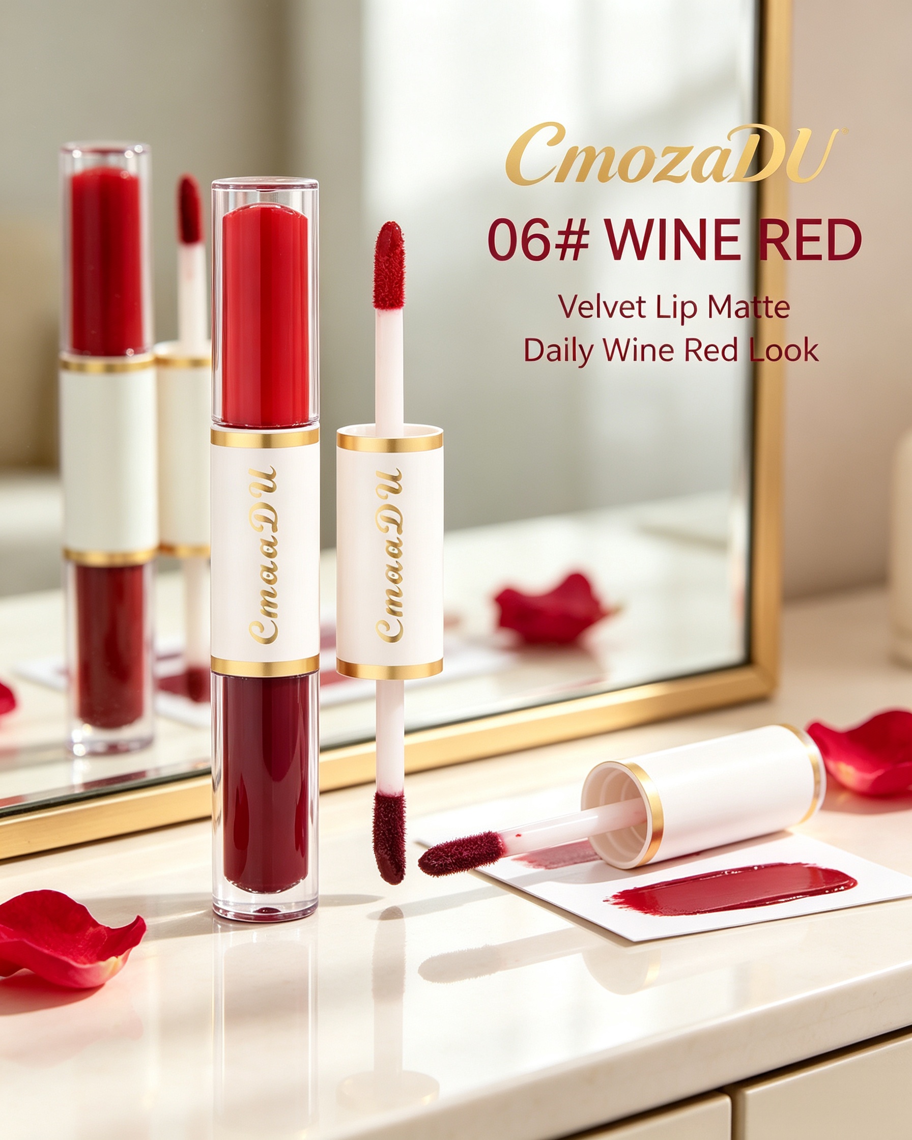 Velvet Matte Double-Ended Liquid Lipstick, 06 Wine Red