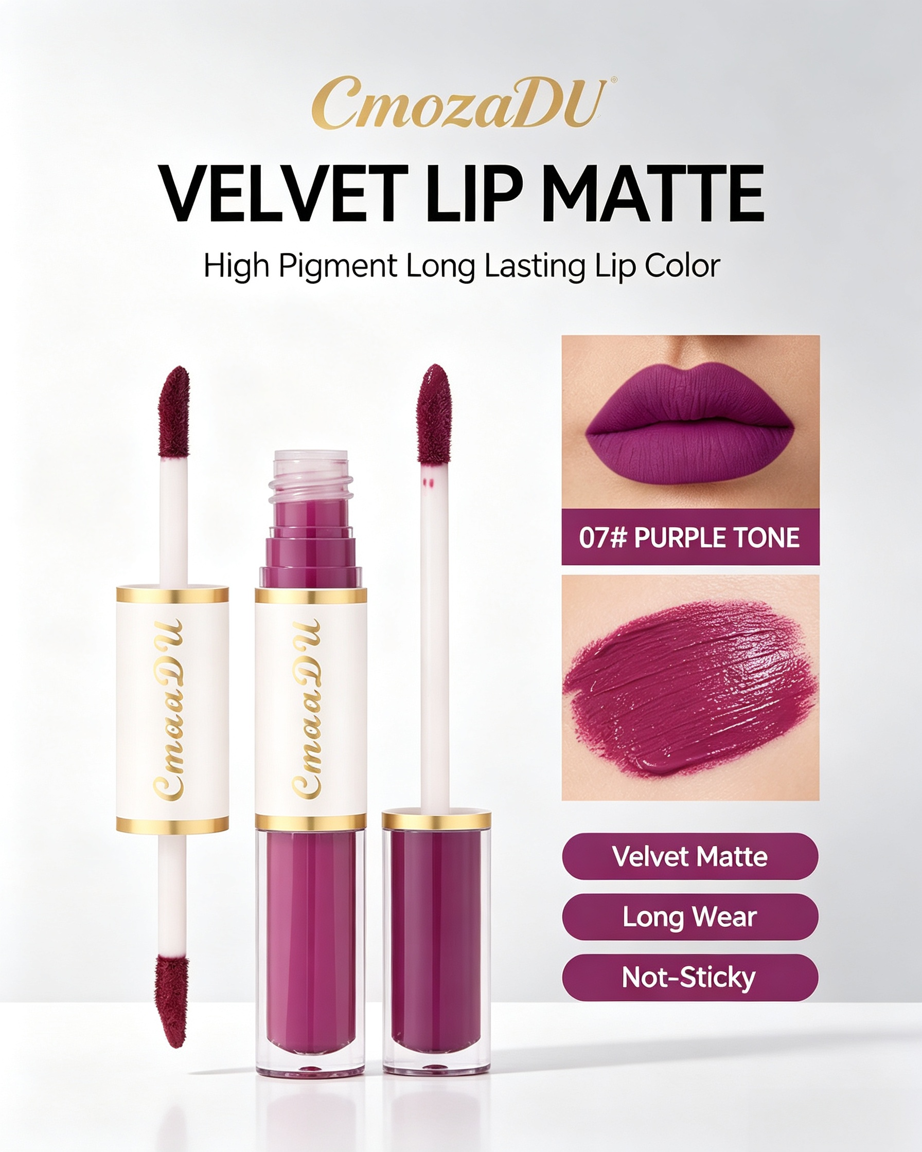Velvet Matte Duo Liquid Lipstick, 07 Purple Tone