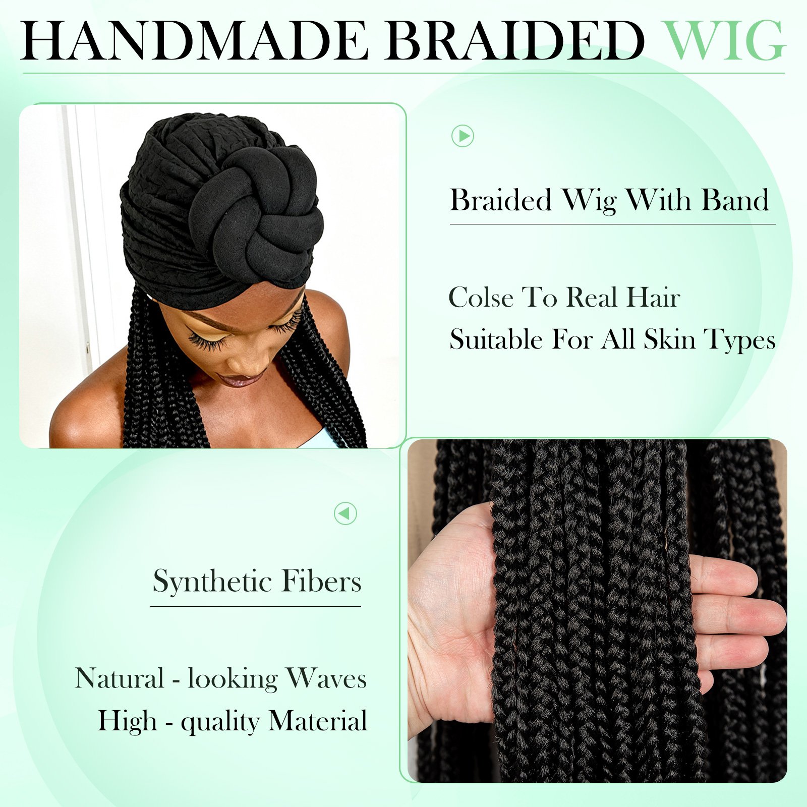 Black Bohemian Braided Headscarf Wig