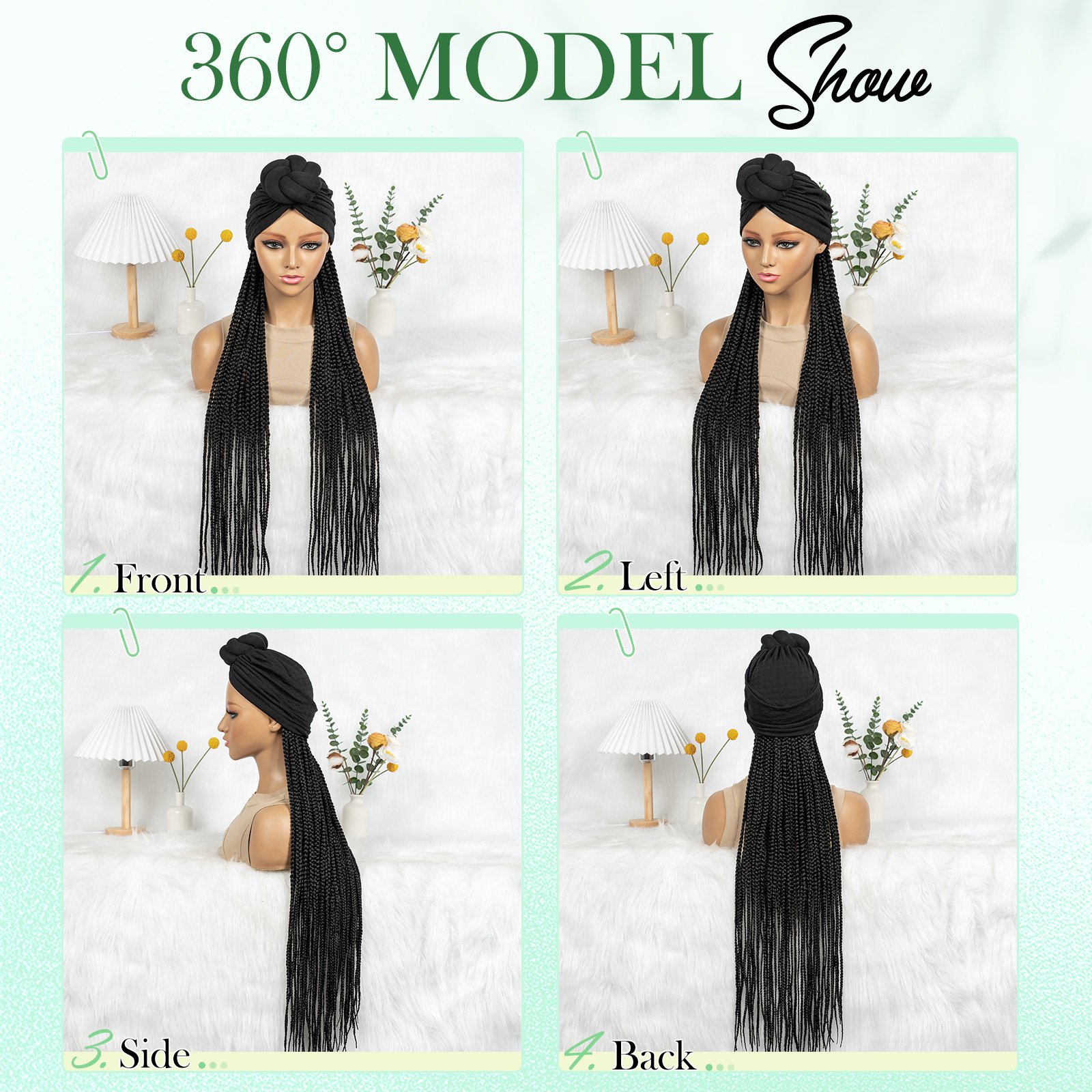 Black Bohemian Braided Headscarf Wig