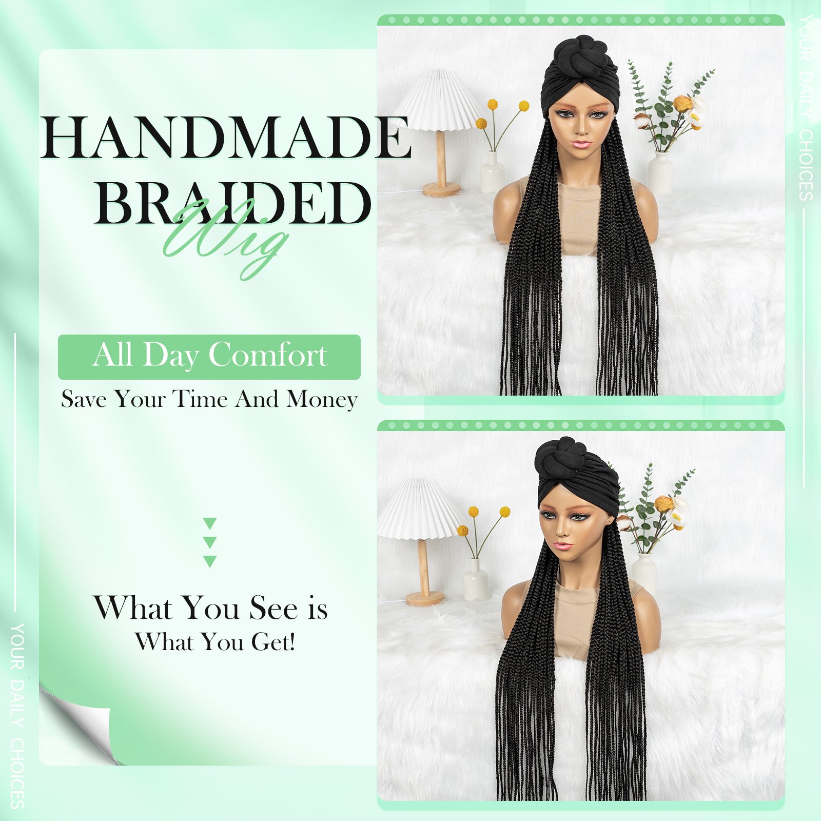 Black Bohemian Braided Headscarf Wig