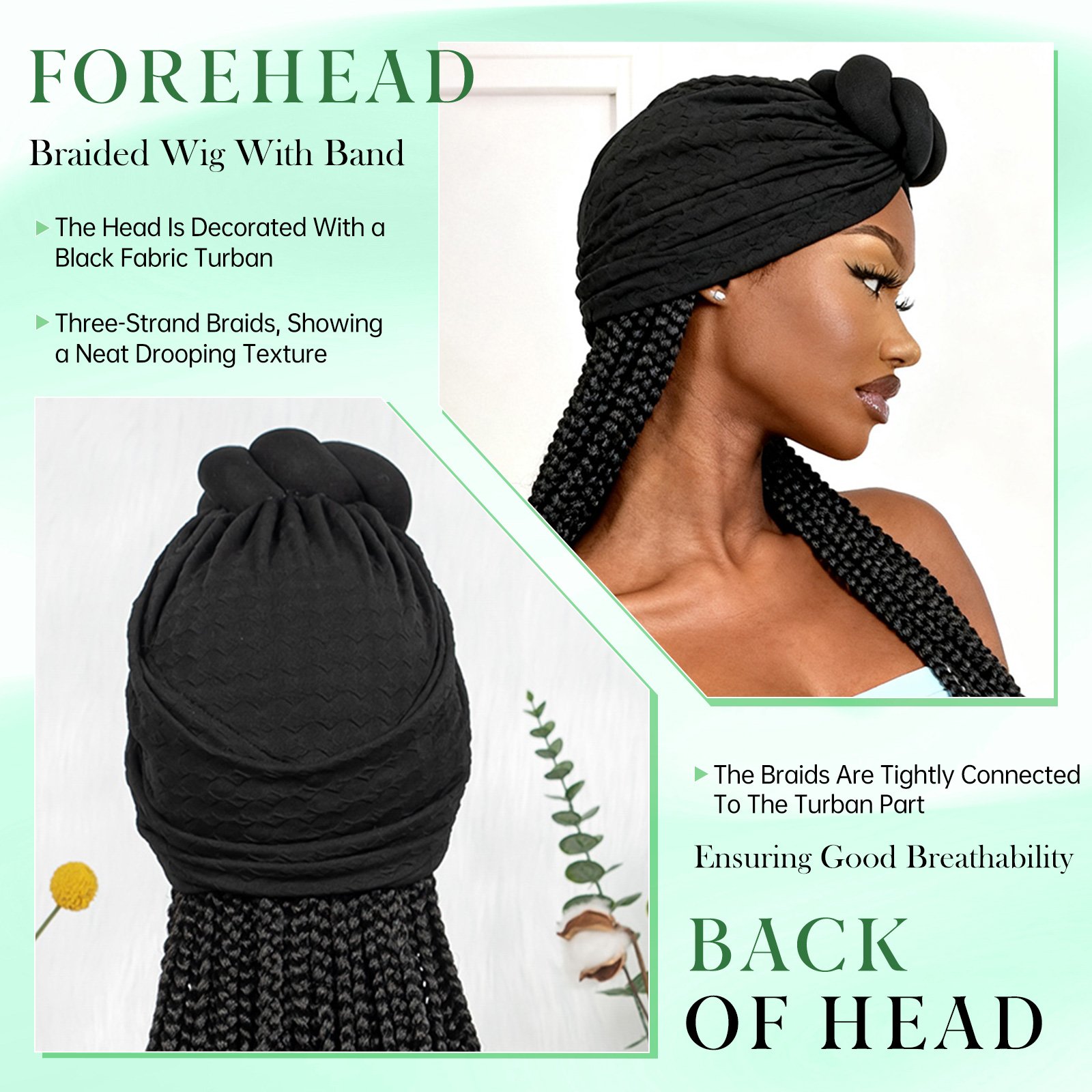 Black Bohemian Braided Headscarf Wig