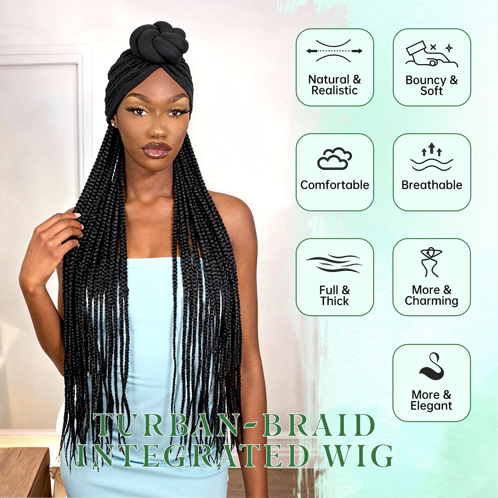 Black Bohemian Braided Headscarf Wig