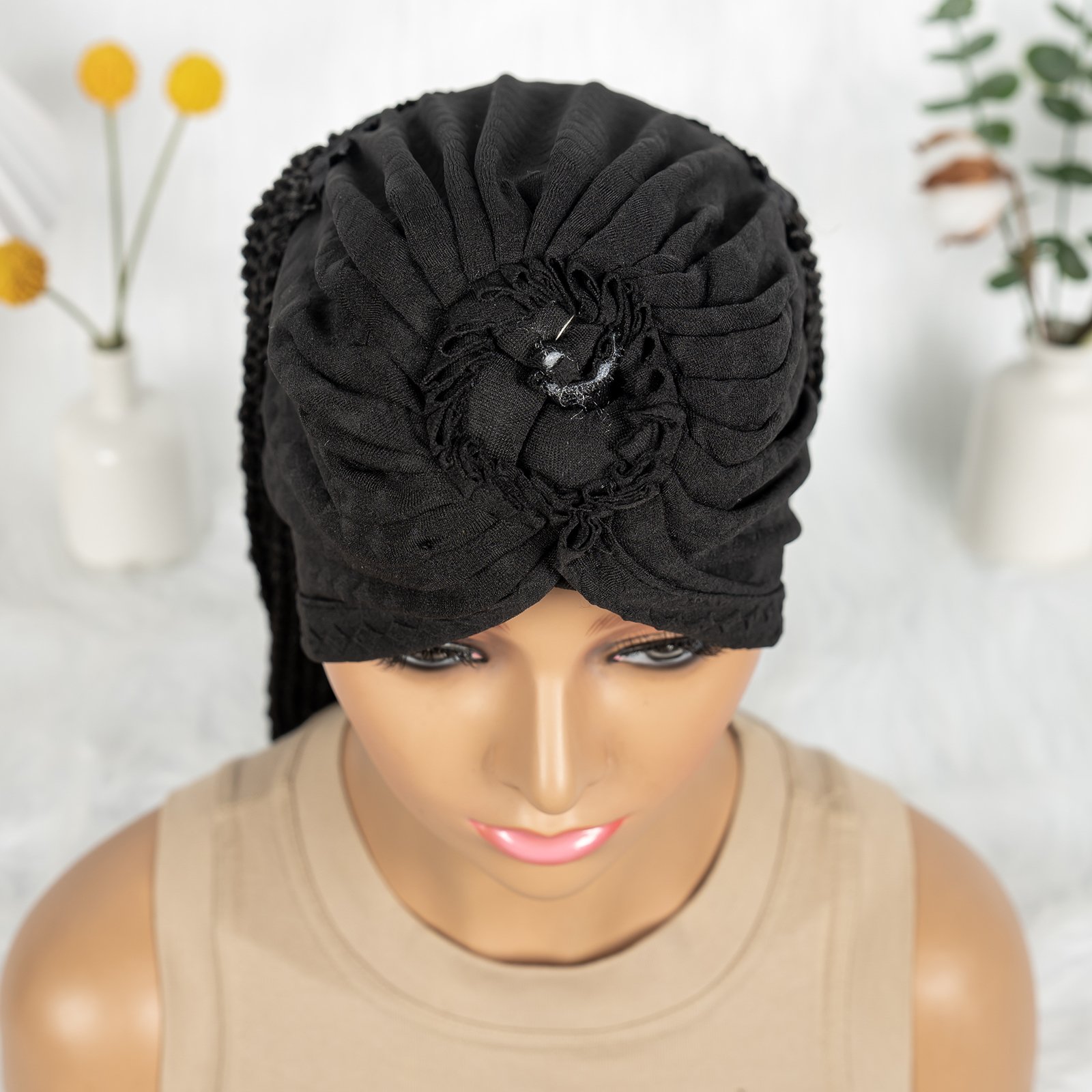 Black Bohemian Braided Headscarf Wig