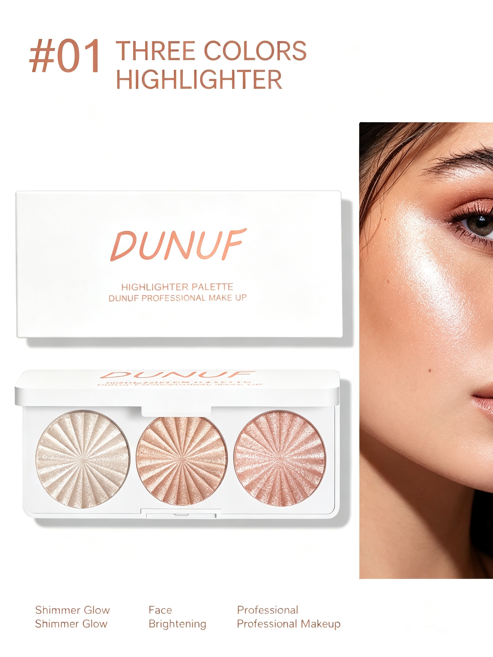 3-Color Shimmer Highlighter Palette 01 for Radiant Face Glow