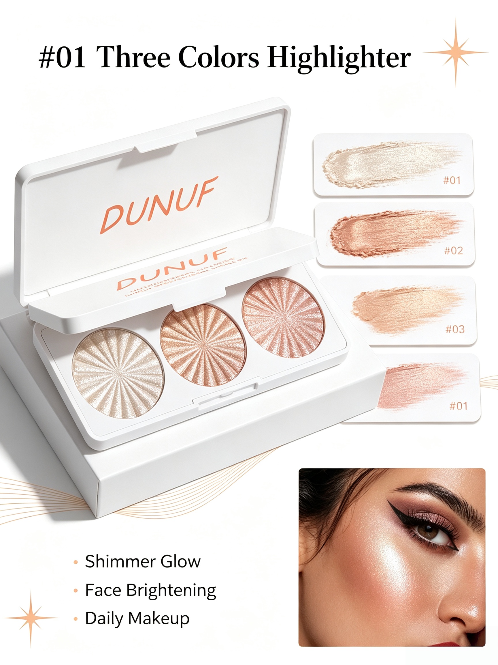 3-Color Shimmer Highlighter Palette 01 for Radiant Face Glow