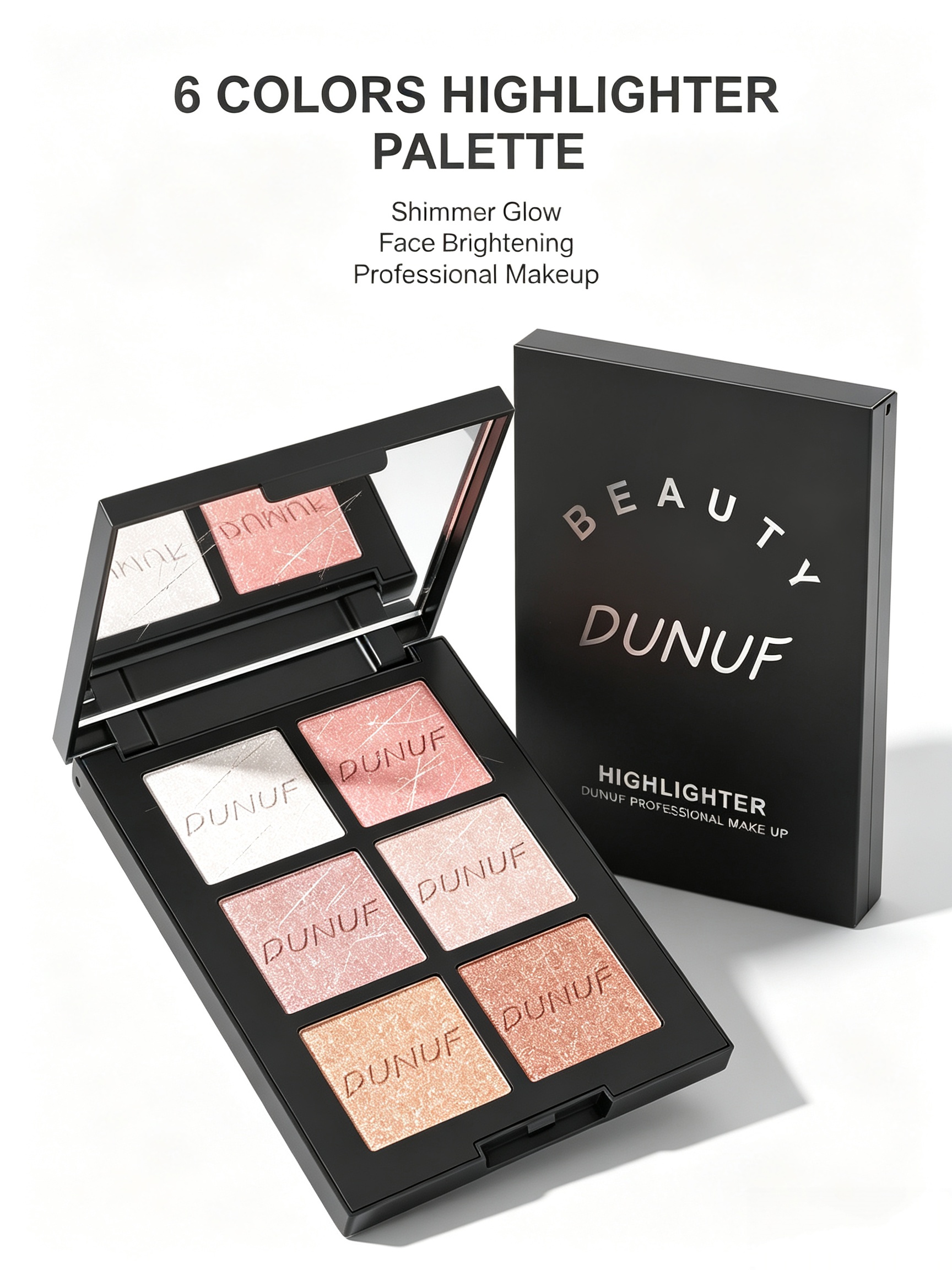 6-Color Shimmer Highlighter Palette for Radiant Face Glow