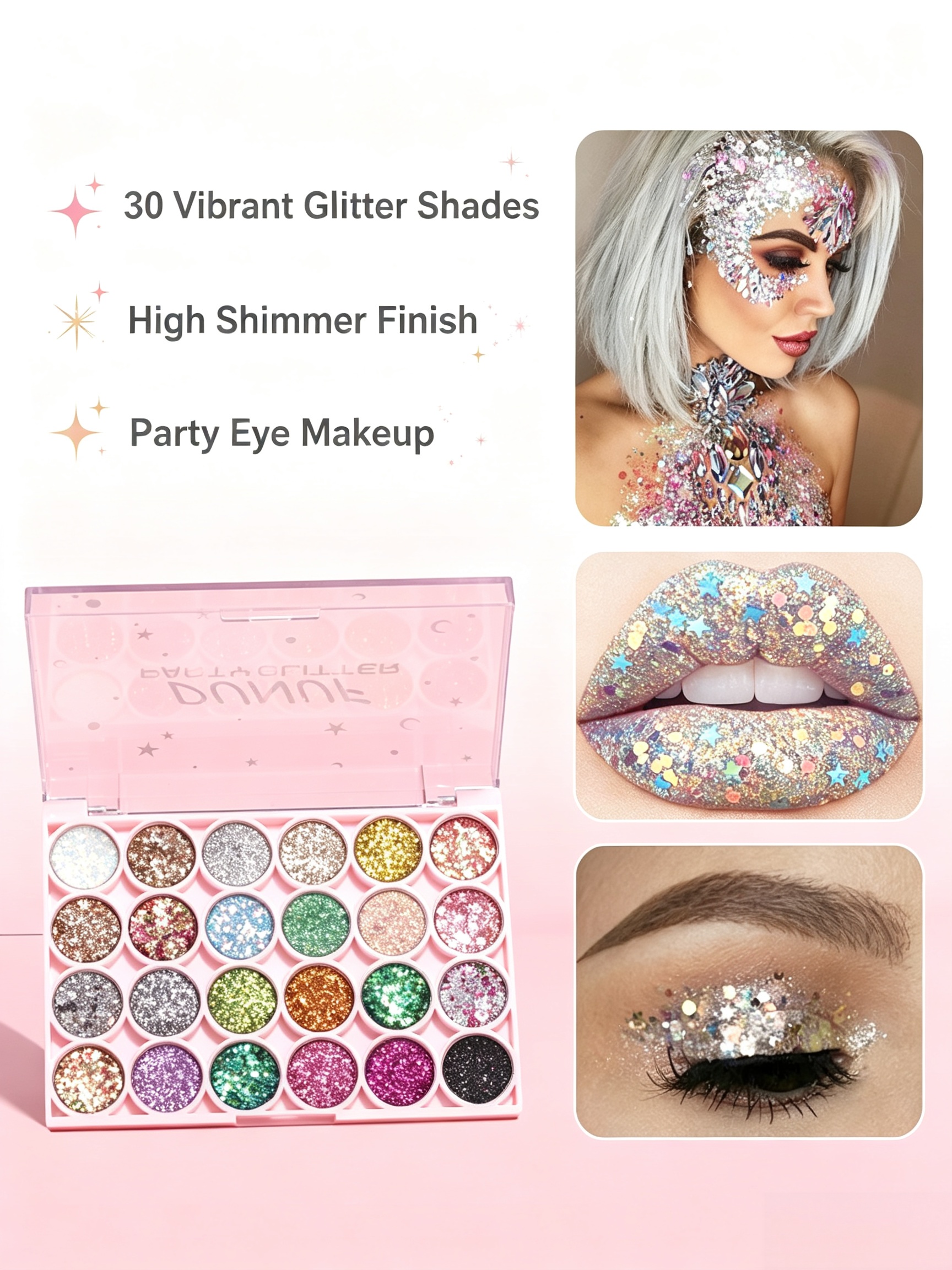 30-Color Glitter Eyeshadow Palette - High Shimmer Multi-Purpose Eye Makeup Kit