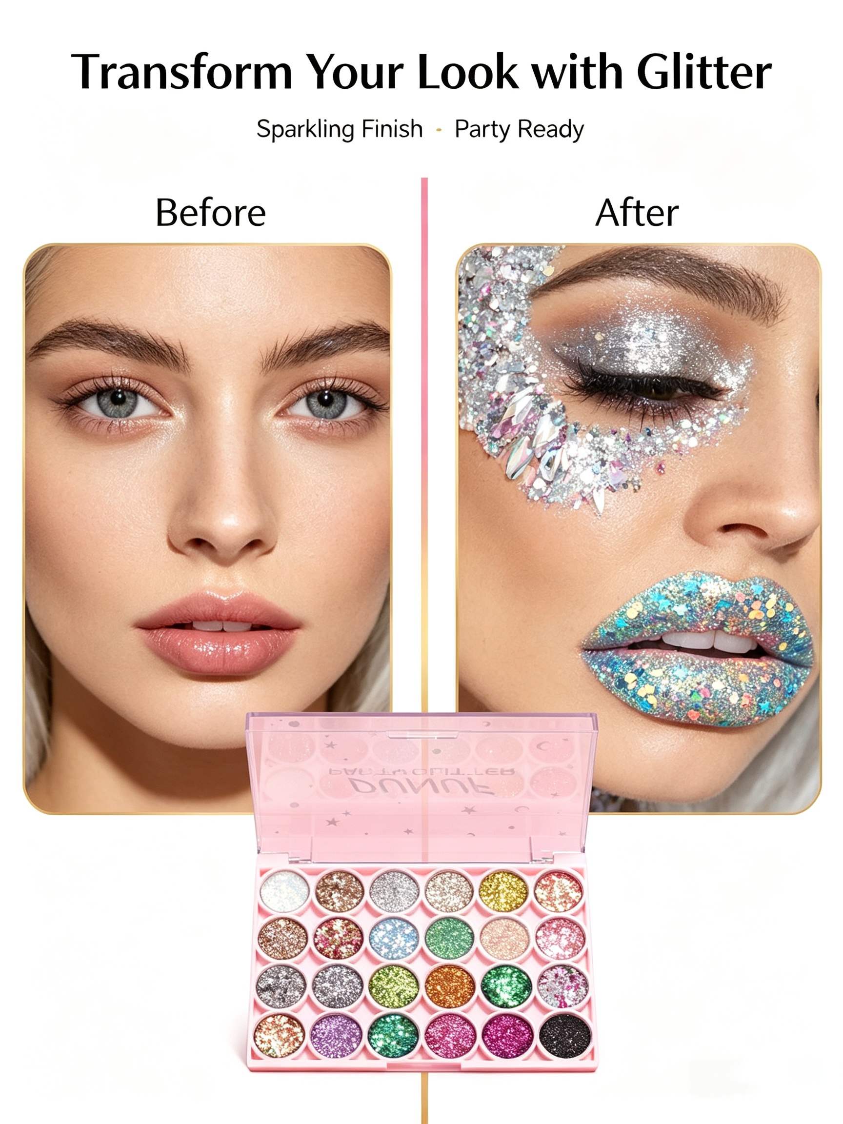 30-Color Glitter Eyeshadow Palette - High Shimmer Multi-Purpose Eye Makeup Kit