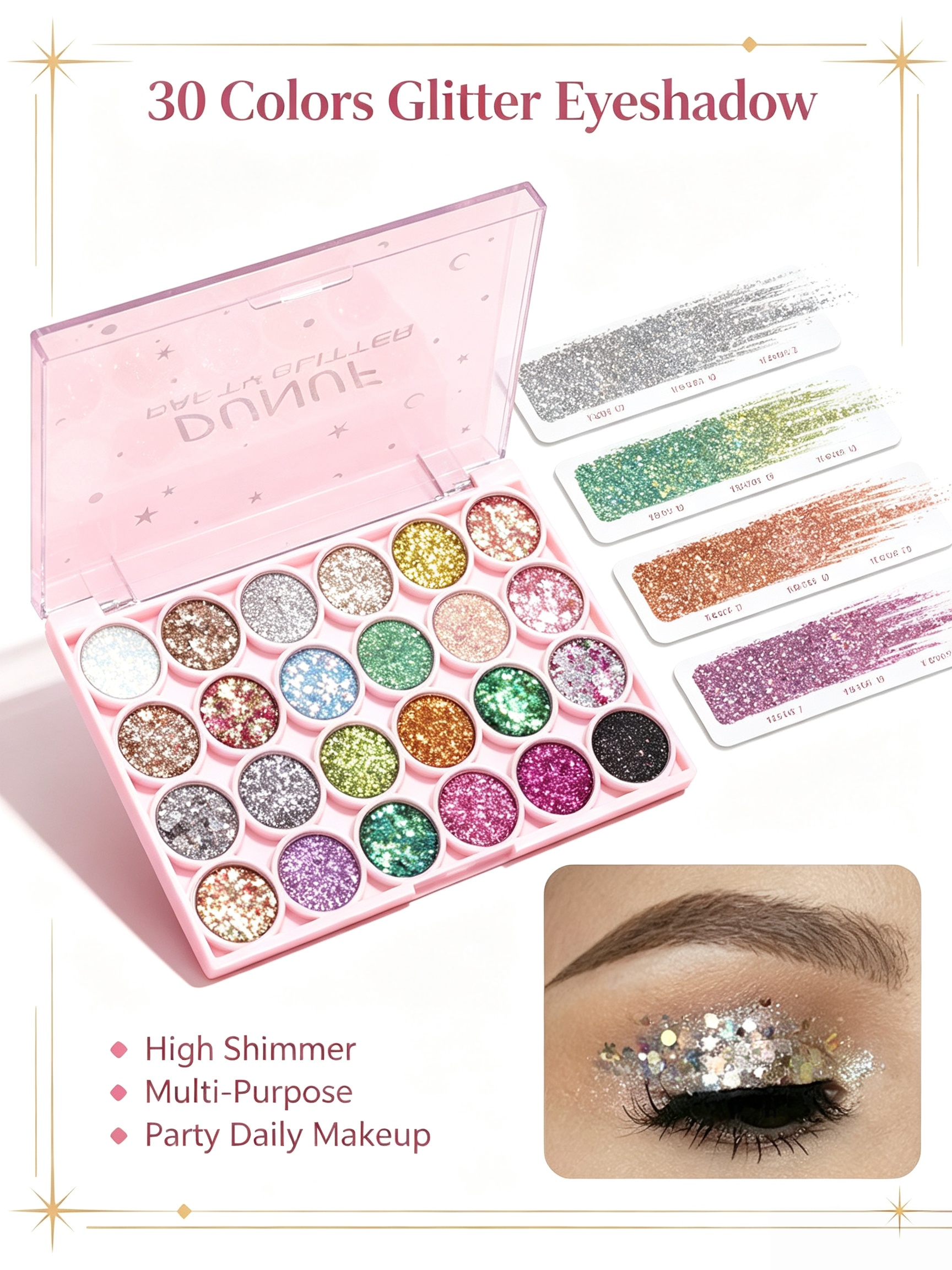 30-Color Glitter Eyeshadow Palette - High Shimmer Multi-Purpose Eye Makeup Kit