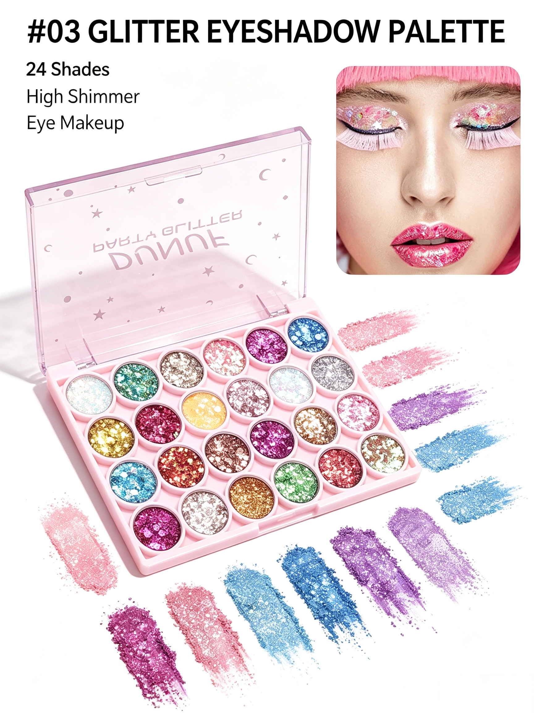 03 Glitter Eyeshadow Palette - 24 High Shimmer Sparkle Shades