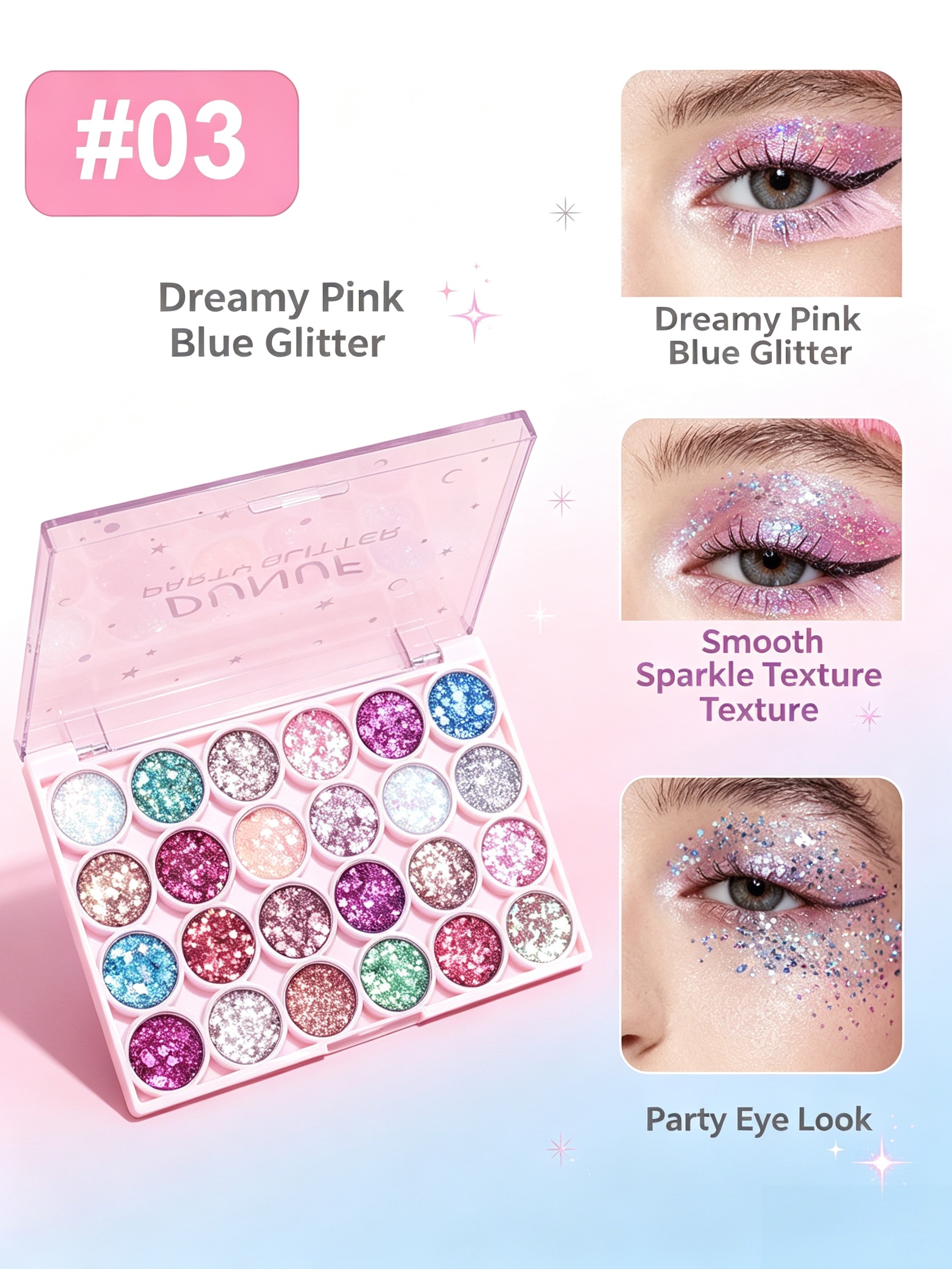 03 Glitter Eyeshadow Palette - 24 High Shimmer Sparkle Shades