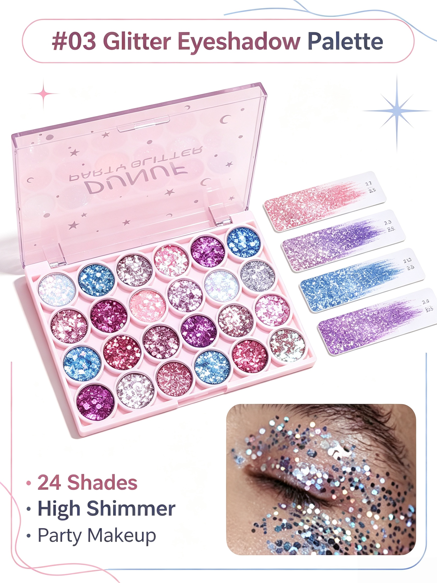 03 Glitter Eyeshadow Palette - 24 High Shimmer Sparkle Shades