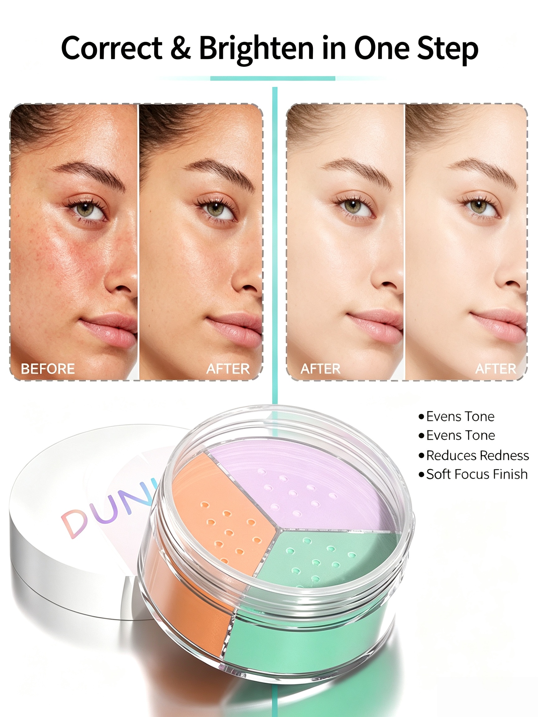 3-Color Correcting Loose Setting Powder - Matte Finish for Oily Skin
