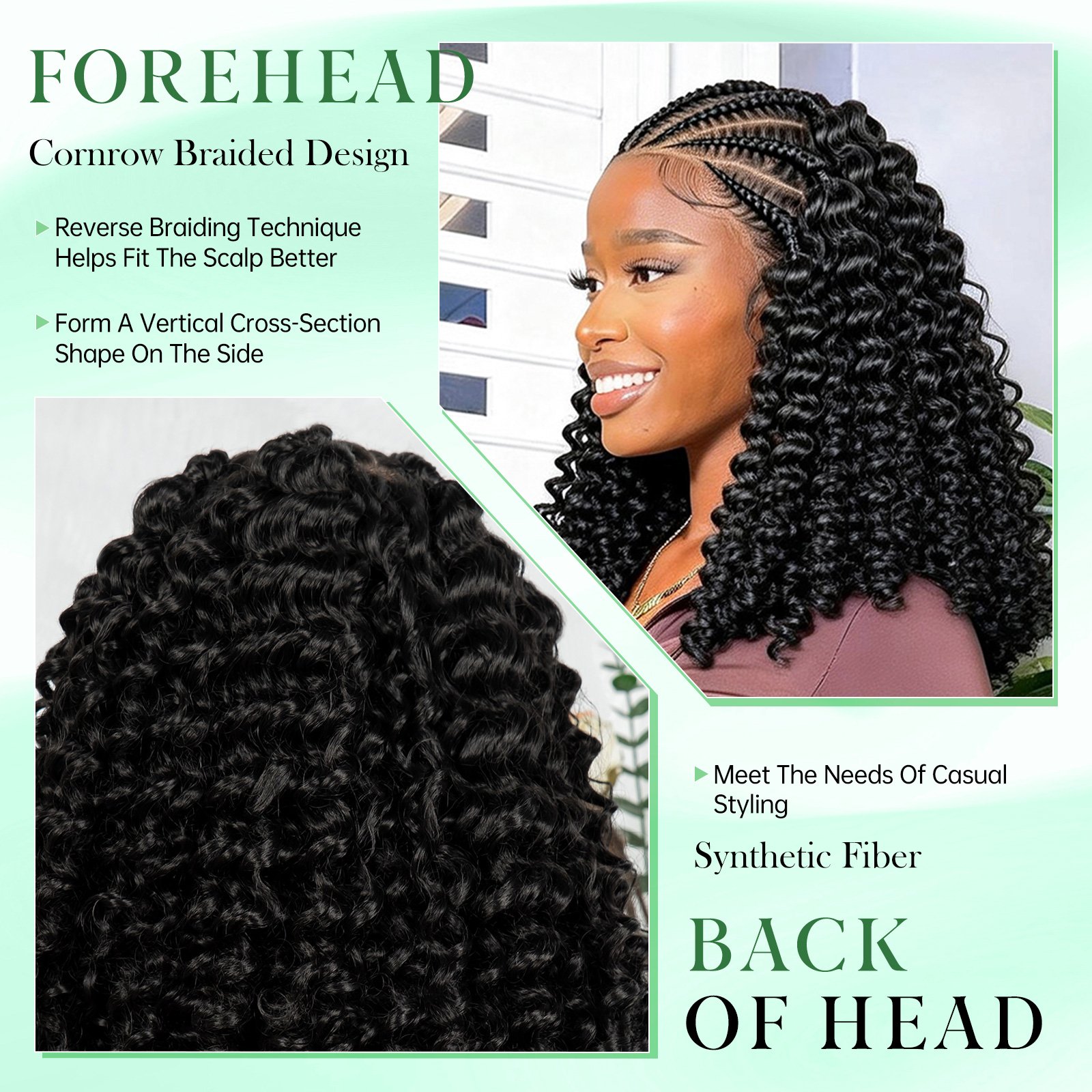 16-Inch Black Braided Lace Wig