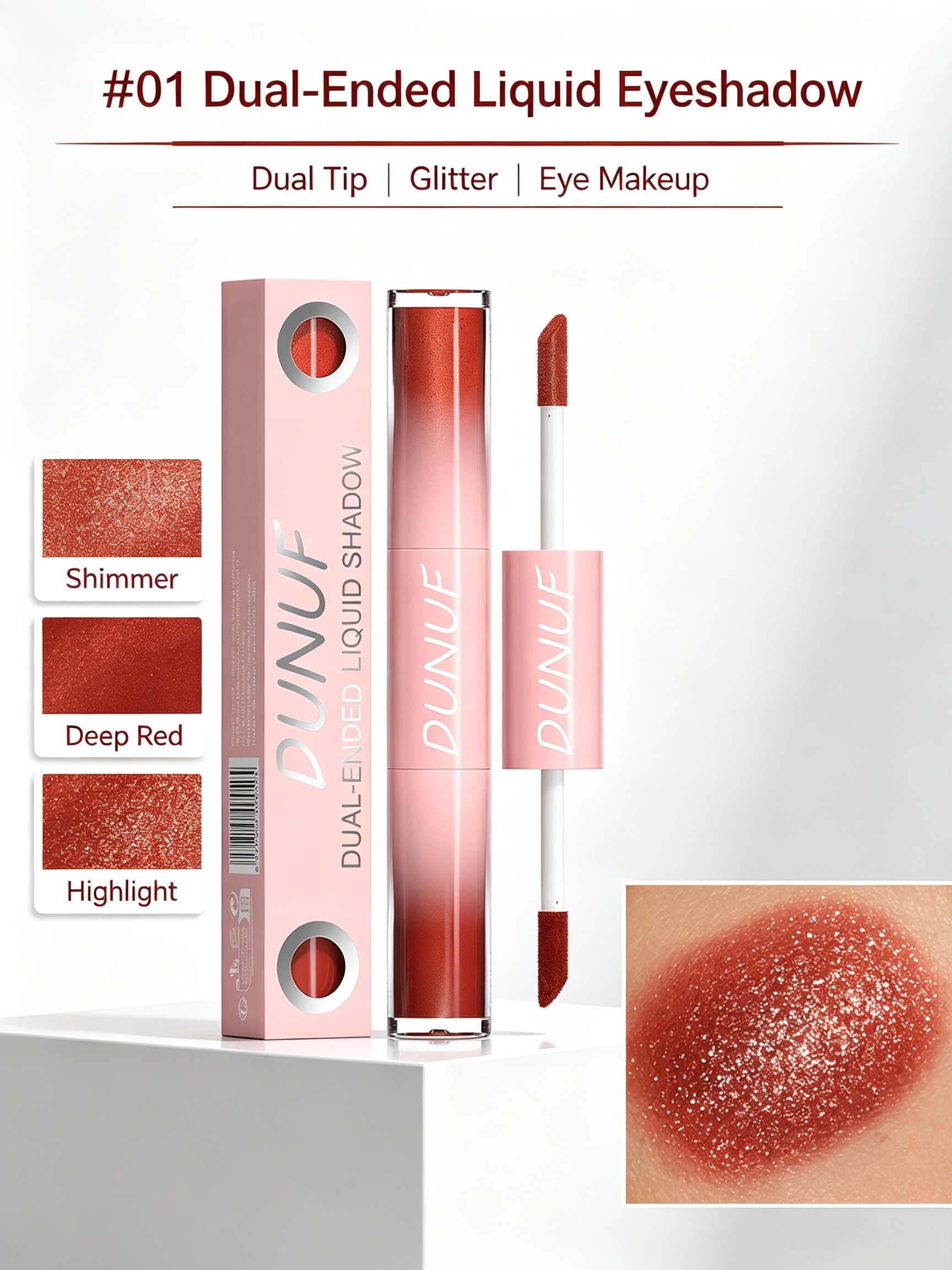 Dual-Ended Liquid Eyeshadow 01 - Maroon Shimmer and Glitter Eye Makeup Pen